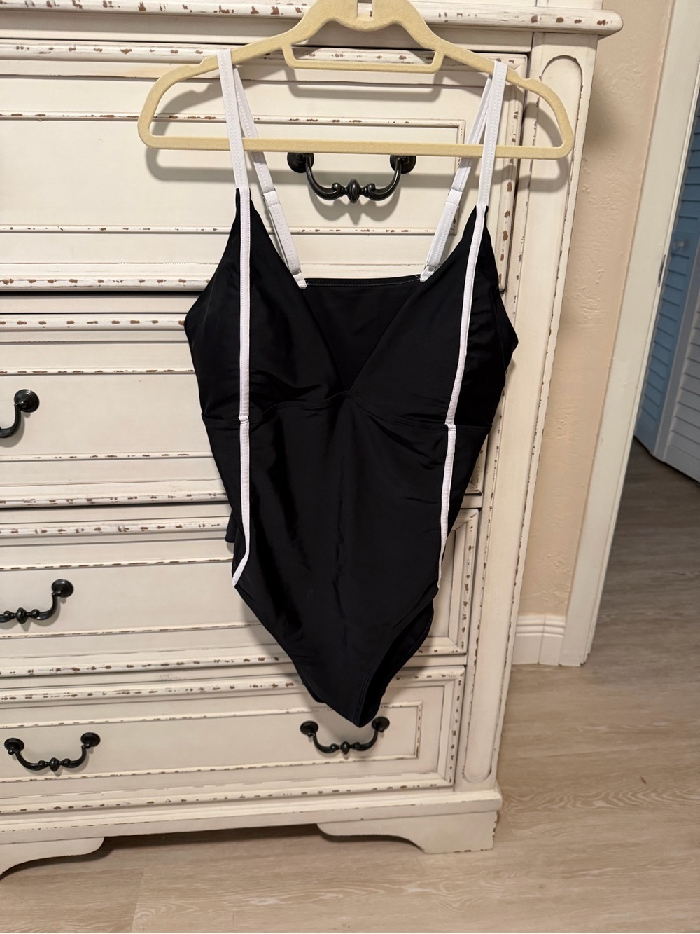 SHEIN Black One-Piece Swimsuit with White Trim